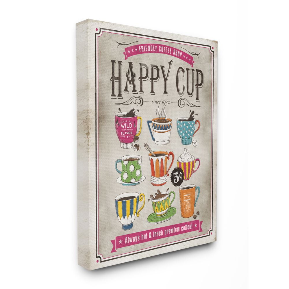 Stupell Industries Happy Cup Vintage Comic Book Design Canvas Wall Art by Ester Kay