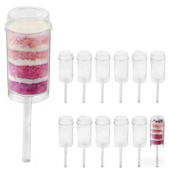 12 Pack Plastic Round Shape Cake Pop, Clear Cake Push-up Pop Containers with Lids for Wedding Birthday Party
