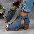 thumbnail image 2 of hopeusnice Women's Sandals Non-slip Nylon Spandex Materials Summer and Fall Shoes Peep-toe Sandals Square High heel Trendy Breathable Soft Dress Shoes Blue 40, 2 of 8