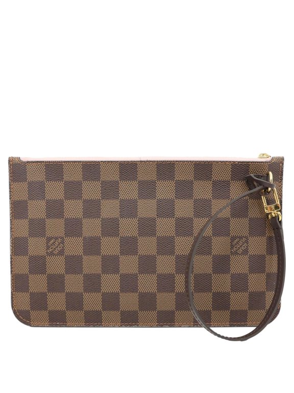 Pre-Owned Louis Vuitton Neverfull Damier Ebene Wristlet Pouch Rose Ballerine