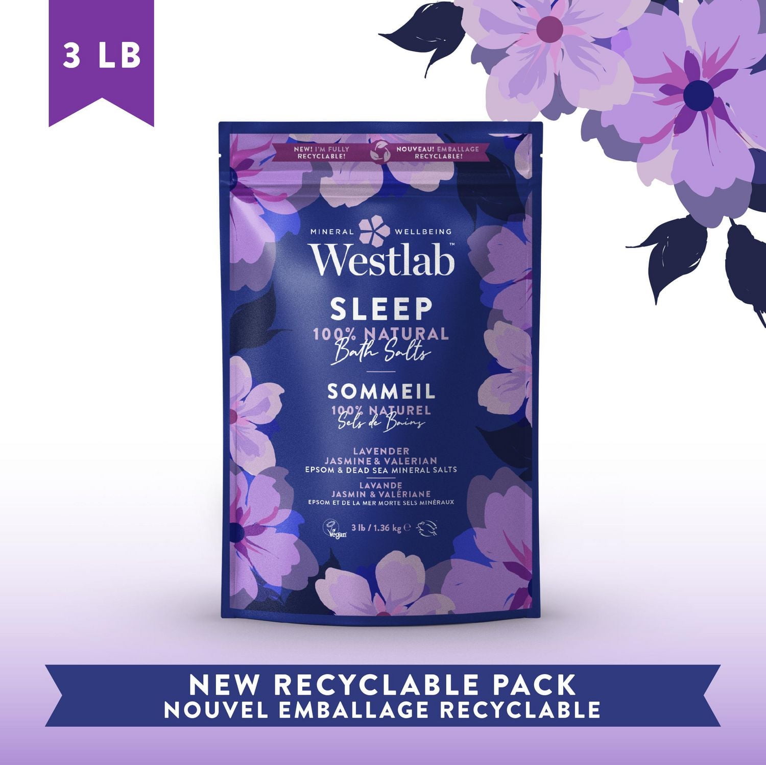 Westlab Sleep -Epsom & Dead Sea Bathing Salts with Lavender, Jasmine & Valerian
