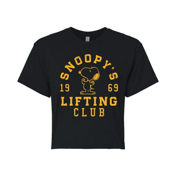 Peanuts - Snoopy Lifting Club - Juniors Cropped Graphic T-Shirt