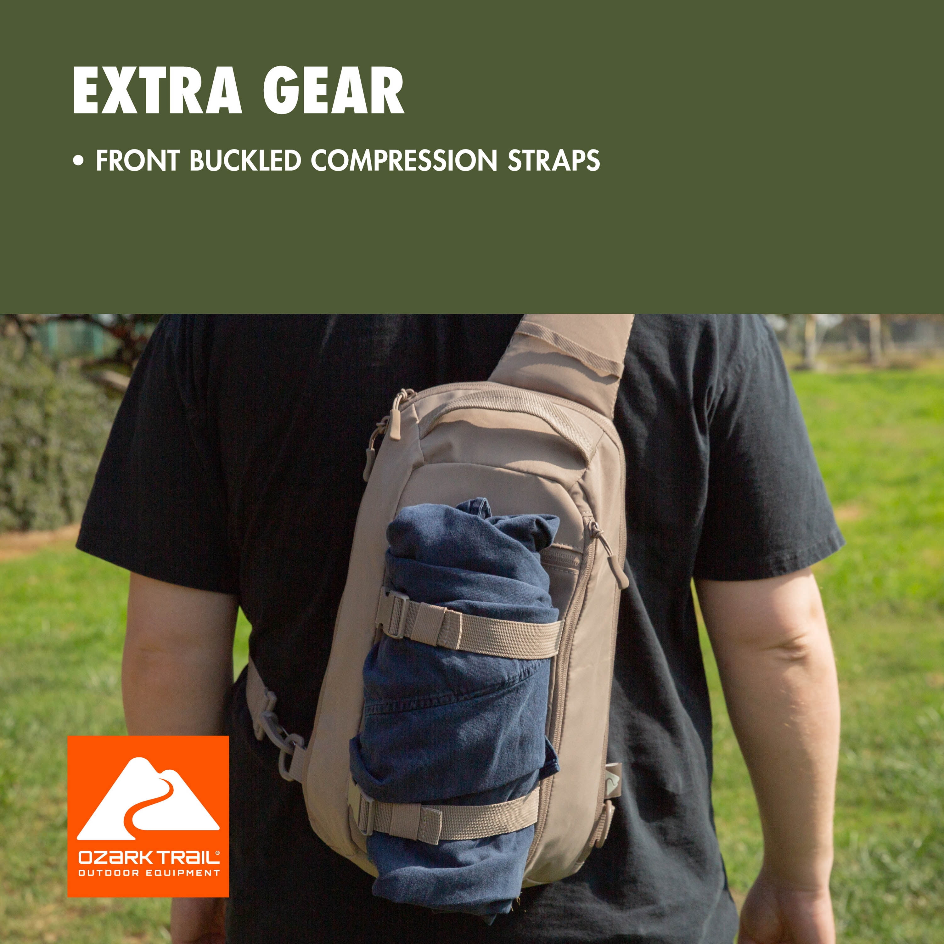 Ozark Trail Sling Pack, Taupe, Polyester, 9 L Messenger Bag, Adult, Unisex
