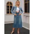 thumbnail image 7 of DARING DIVA Women's Denim Split Back Pockets Pencil Midi Jean Skirts Small Retro Blue, 7 of 7