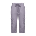 thumbnail image 6 of Costeam Womens Solid Color High Waist Straight Leg Cropped Capris and Shorts with Side Pockets Loose Fit Elastic Waist Dual Style Casual Bottom Pants, 6 of 6