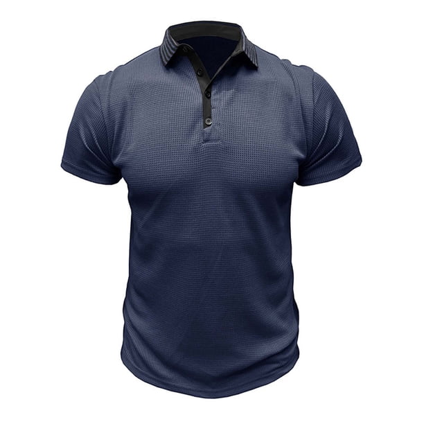 Camisetas Mens Beefy Muscle Color Sólido Turndown Collar Blusa Top, Camisetas de Manga Corta para Hombre