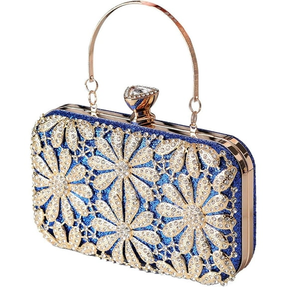 Rhinestone Flower Evening Bag for Women Sparkly Sequin Purse Crystal Clutch Bag Bridal Wedding Handbag Shoulder Bag