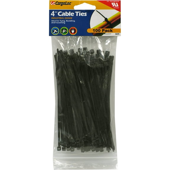 CargoLoc 32478 Nylon Cable Ties, 4-Inch, Black, Industrial Grade - Pack of 100