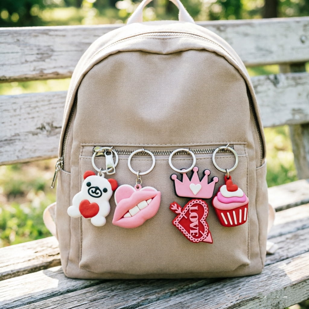 Cute Pink Heart-Shaped PVC Keychains, Valentine's Day Party Pendant Favors, 18-Piece Set