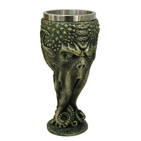 Ebros 7 Inch High Cthulhu Goblet Resin Figurine Stainless Steel Insert