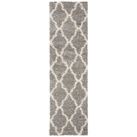 SAFAVIEH Daley Geometric Plush Shag Runner Rug, Grey/Ivory, 2'3" x 14'