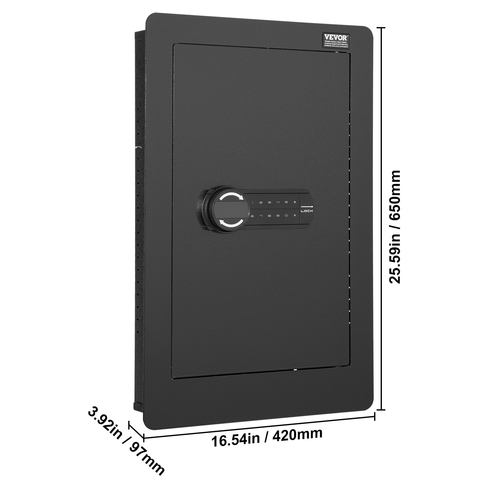 VEVOR 25.59" Tall Wall Safe,3-Tier Hidden Wall Safe with Keypad, 3 Removable Shelves & 6 Key Holders, Q235 Cold-Rolled Steel In Wall Safe with LED Light & Vibration Alarm for Money, Jewelry,Passport