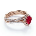 thumbnail image 3 of JeenMata Anillo de Bodas con Rubí Rojo Sangre de 2 Quilates de Corte Cojín, Estilo Art Déco, Creado en Laboratorio, Engastado en Oro Rosa de 18 K sobre Plata, 3 of 6