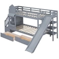 thumbnail image 3 of Twin Bunk Bed with Slide, 2 Drawers & 3 Shelves, Playhouse Castle Design, Solid Wood Frame, Gray Finish, 3 of 5
