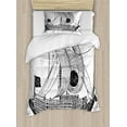 thumbnail image 1 of Vintage Boat Twin Size Duvet Cover Set, Chinese Sailboat Historical Asian Culture Ethnic Marine Ocean Nautical, Decorative 2 Piece Bedding Set with 1 Pillow Sham, Grey White Black, by Ambesonne, 1 of 3