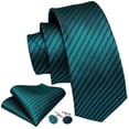 thumbnail image 2 of Conjunto de corbata Barry.Wang de seda a rayas con gemelos, color verde azulado, 2 of 7