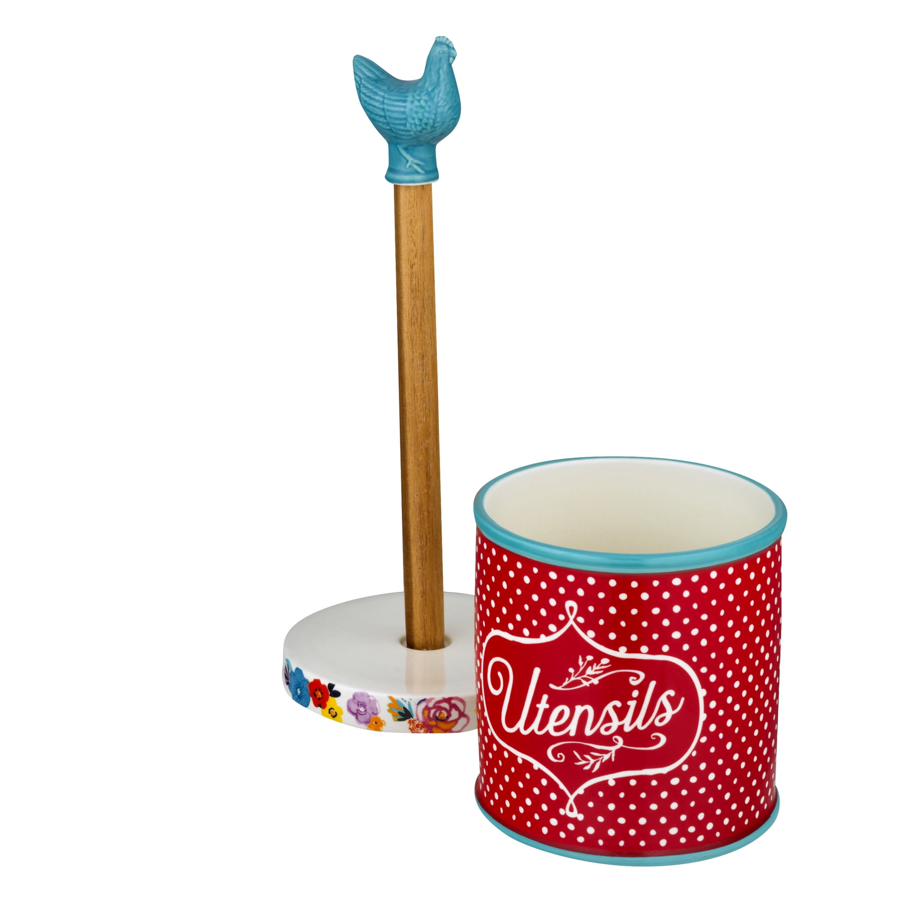 The Pioneer Woman Flea Market Paper Towel Holder and Utensil Crock, Turquoise