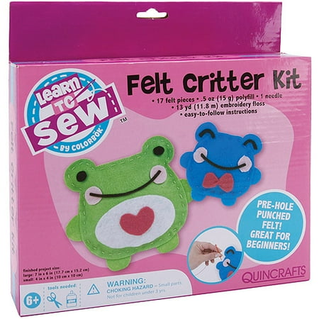 Quincrafts Learn to Sew Felt Critters Kit, Frog, 2pc