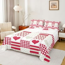 Castle Fairy Teens Adults Love Heart Print Twin Sheet Sets 3pcs,Geometric Plaid Stripes Twin Fitted Sheet Microfiber,Happy Valentine's Day Breathable Flat Sheet,Luxury Bedroom Decor