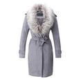 thumbnail image 2 of Giolshon Women's Faux Suede Long Jacket Lapel Outwear Trench Coat Cardigan with Detachable Faux Fur Collar XXL, 2 of 7