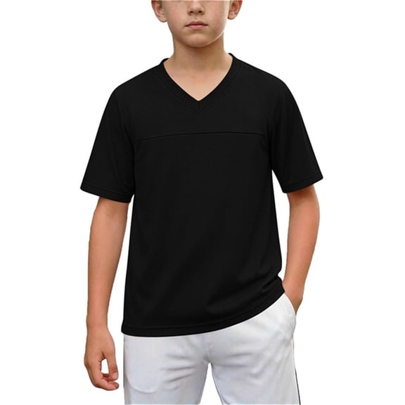 ZVNAΖH Kids Boys' V-Neck Quick Dry Soccer Jersey, Breathable Mesh Short Sleeve Sports T-Shirt for 3-15Y