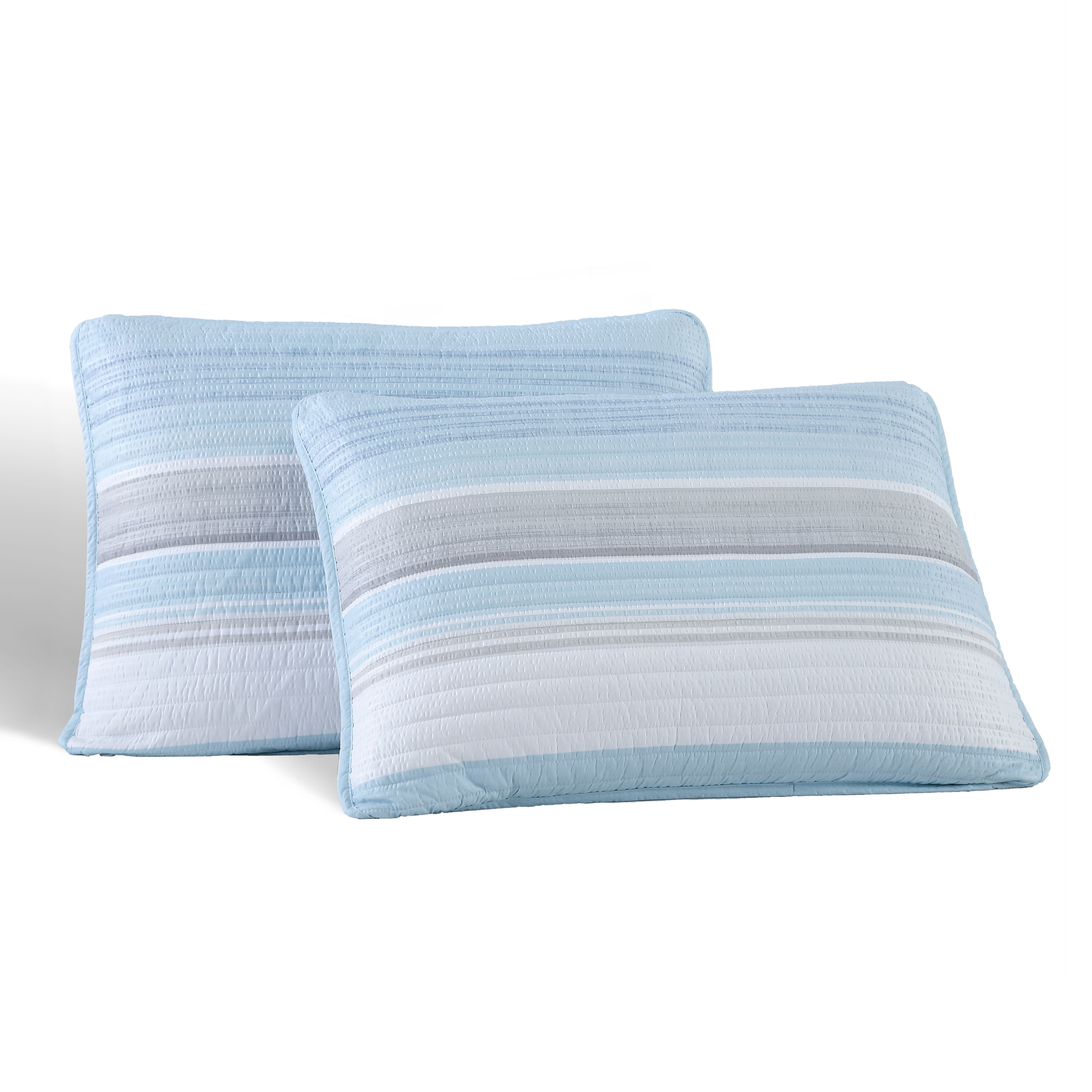 Beatrice Home Fashions, Coralinn Stripe 3PC Quilt Set, King, Blue/Gray