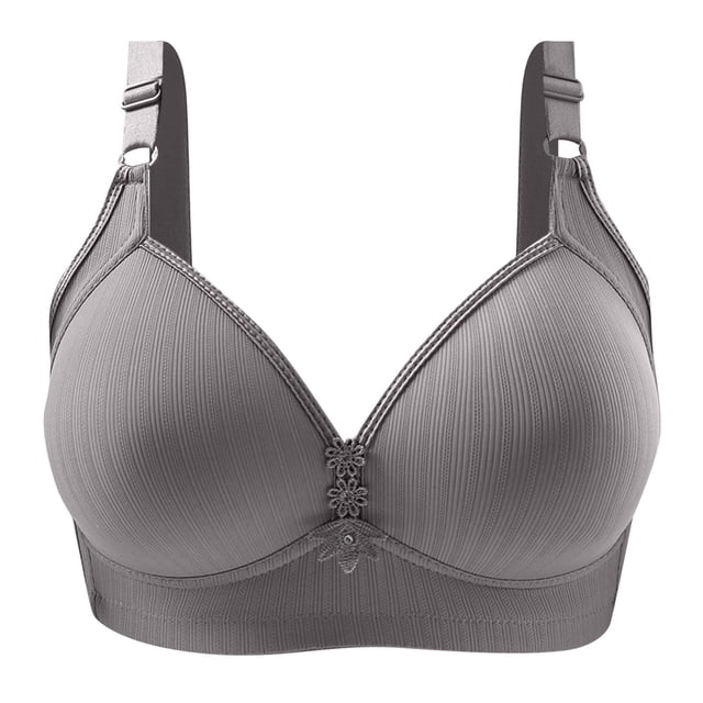 B91xZ Womens Double Support Wireless Bra Soft Touch Breathe Bralette,Gray 42