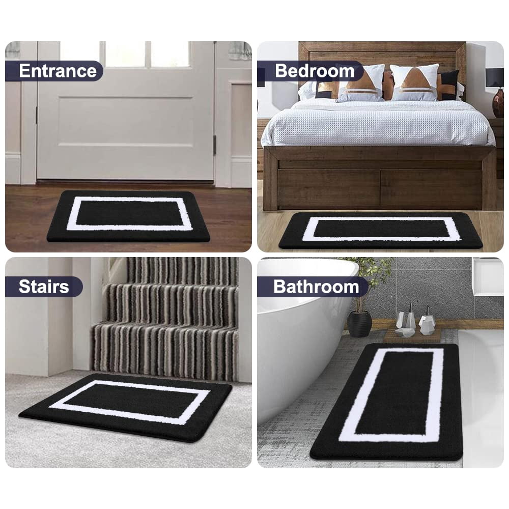 Smiry Luxury Microfiber Bathroom Rug Mat 20"x30" Soft Absorbent Bath Rug Non-Slip Plush Shaggy Bath Carpet,Black