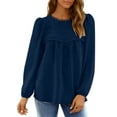 thumbnail image 3 of UVN Fall Shirts for Women Long Sleeve Blouses Ladies Crewneck Lace Crochet Tops Dressy Chiffon Blouses, 3 of 9