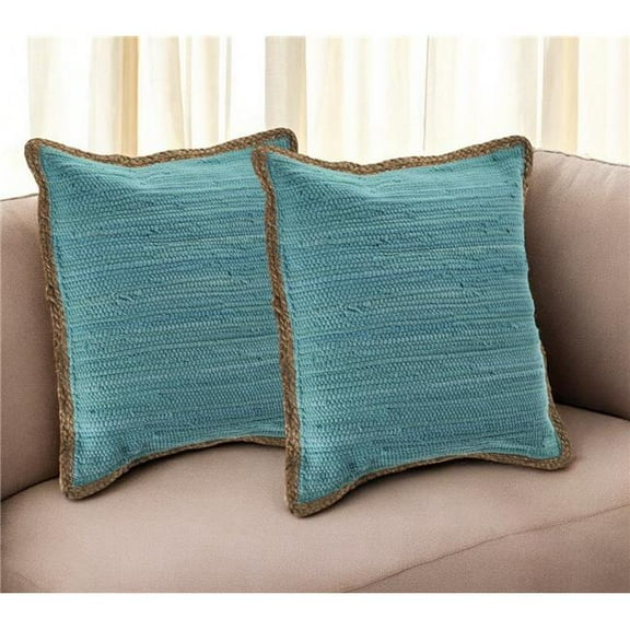 HomeRoots 554555 Turquoise Cotton Throw Pillows with Ruffles - Set of 2