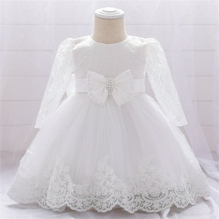 

ZHIYU Baby Girls Ruffle Long Sleeve Lace Bowknot Flower Dresses Pageant Party Wedding Princess Dress