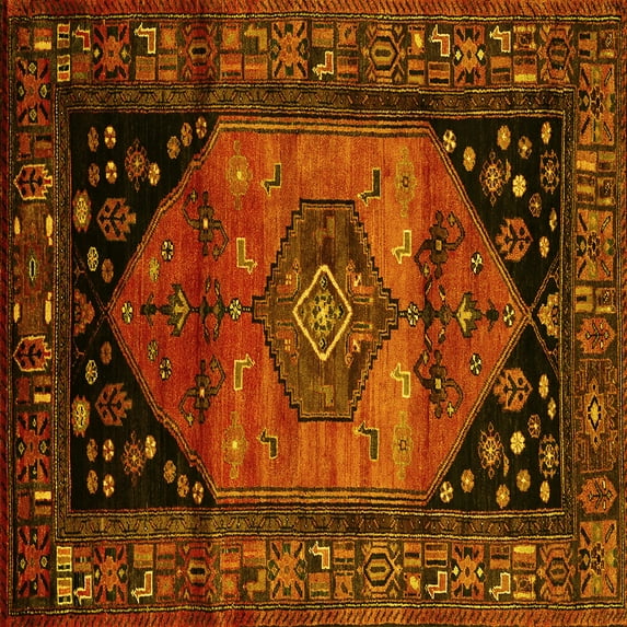 Ahgly Company Machine Washable Indoor Square Persian Yellow Traditional Area Rugs, 3' Square