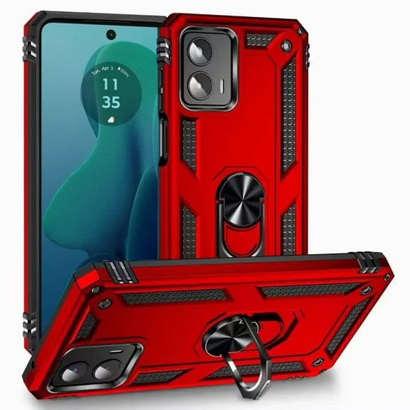 For Motorola Moto G 5G 2024 Ring Magnetic Kickstand Hybrid Case Cover - Red