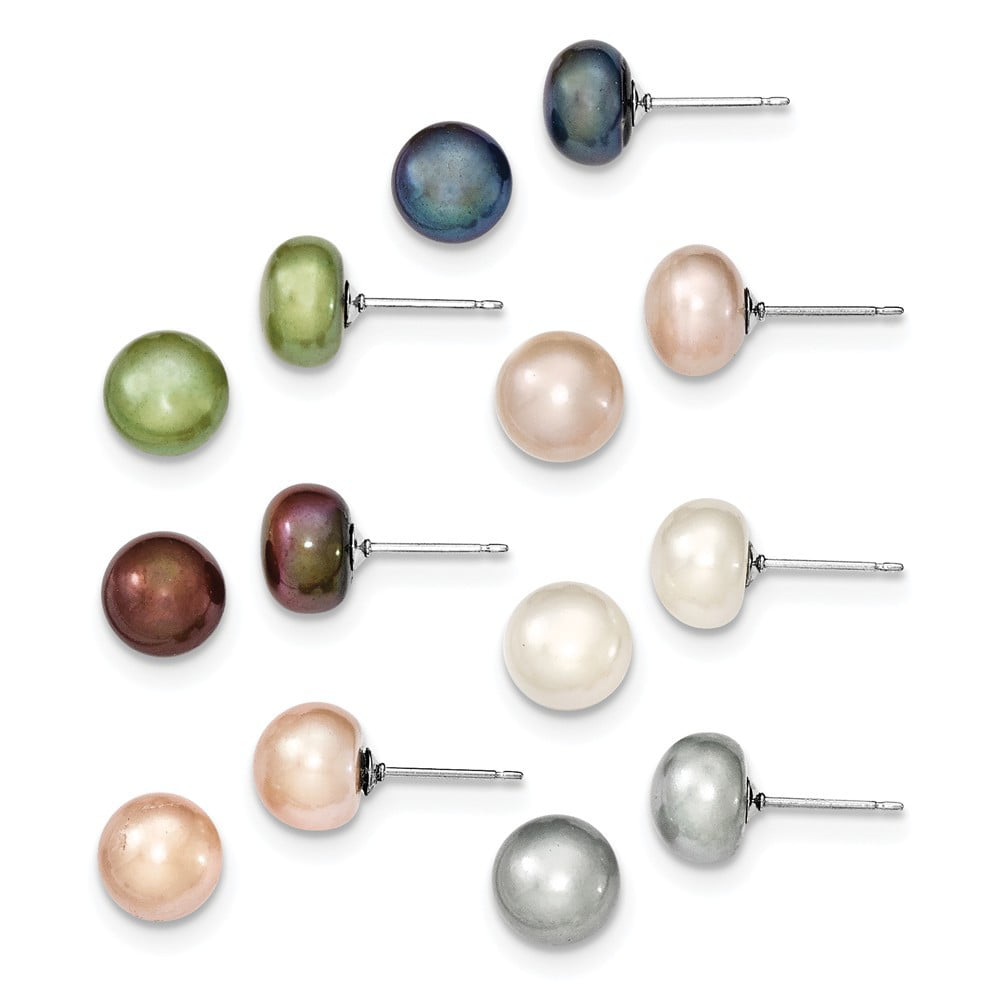 Quality Handpicked Dyed Freshwater Cultured Pearl Earrings Studs Hypoallergenic For Women's Gifts 7 Pairs Pearl Stud Earrings Set 925 Sterling Silver Week Earrings 7.5-8MM AAAA 