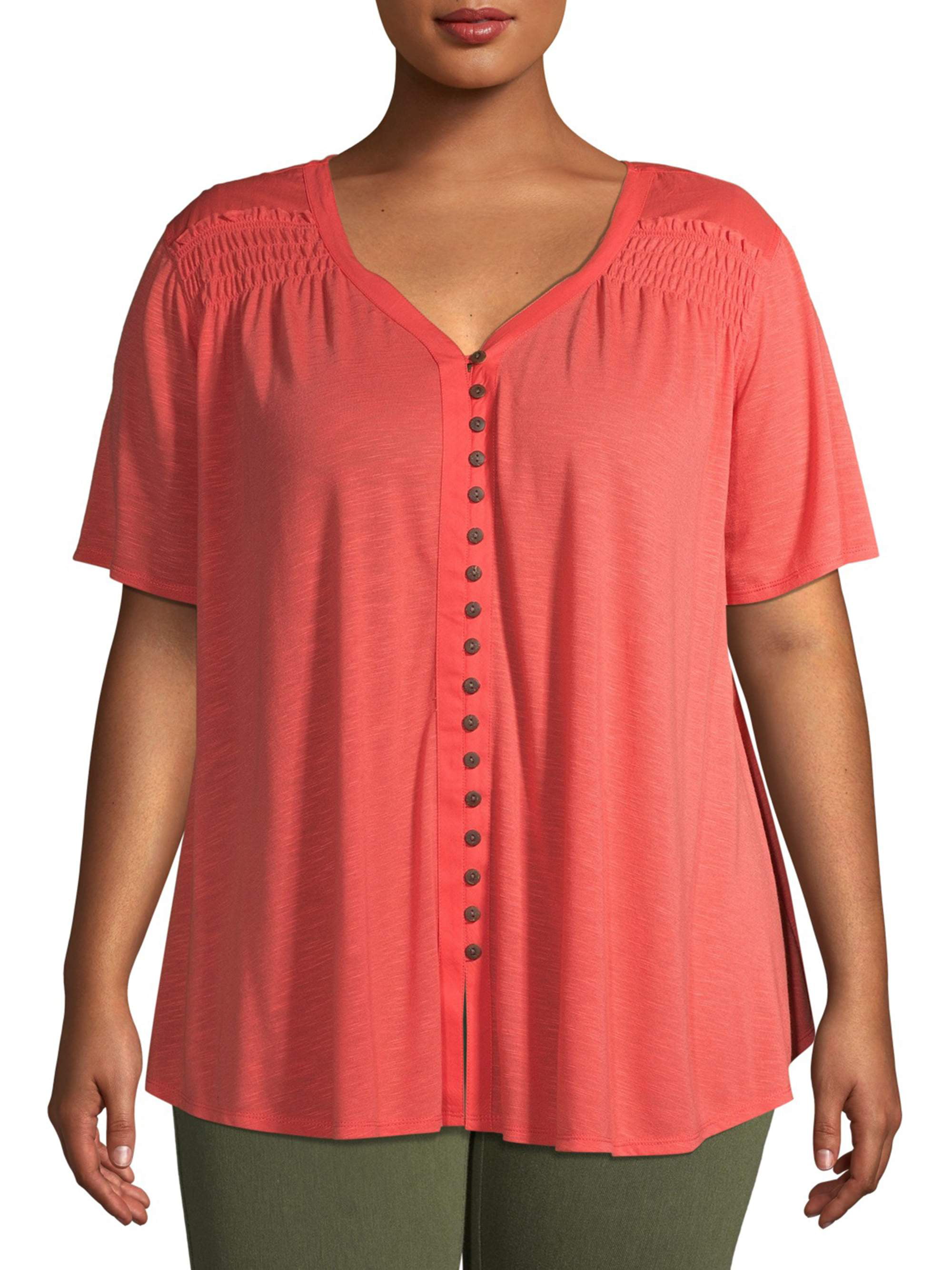 Terra & Sky Women's Plus Size Button Front Tunic Top - Walmart.com
