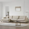 thumbnail image 2 of EUROCO 134" Oversized L Shaped Sectional Sofa Couch, 4 Seat Corduroy Deep Seat Sofa Bed with USB Charging Port, Cup Holder and 50" Chaise, Comfy Indoor Furniture for Living Room, khaki, 2 of 11