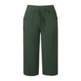 thumbnail image 5 of Capri Pants for Women Summer Baggy Comfy Straight Wide Leg Solid Elastic Waist Cropped Capris Soft Slacks(Dark Green,XL), 5 of 7