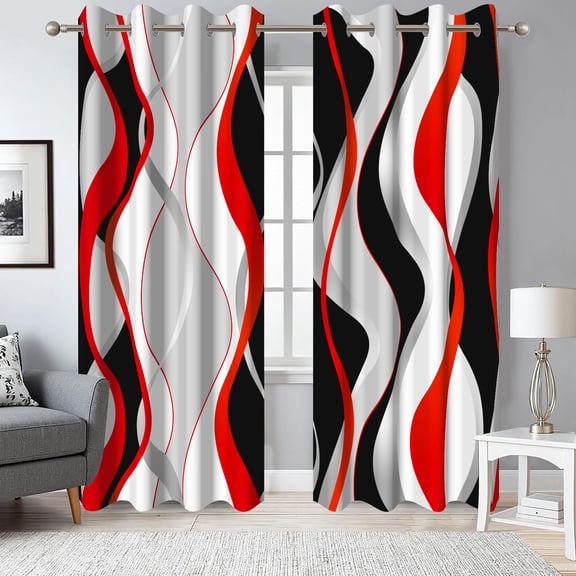 2 Panels Red Grey Black Blackout Curtain for Bedroom,Modern Abstract Grommet Window Drapes for Living Room,52x84 Inch