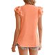 thumbnail image 4 of Top de manga corta con volantes en capas para mujer, blusa holgada informal de Color puro con cuello en V y hombros fruncidos, 4 of 6