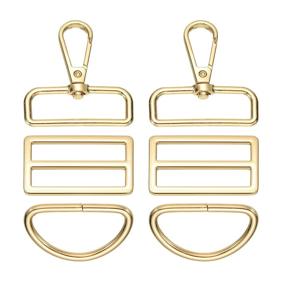 Uxcell Swivel Clasp Hooks, KeyChain Clip Hook Metal D Ring Clip Heavy Duty Lanyard Adjustable Tri-Glides Slide Buckles -Fitting for (Making Purse- Hardware- DIY Craft) 6Pcs&Gold&Size3