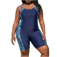 thumbnail image 3 of Lcziwo Women's Sporty Swimwear Athletic Boyleg One Piece Sleeveless Bathing Suit Printed Casual Modest Swimsuit Navy,XXL, 3 of 9