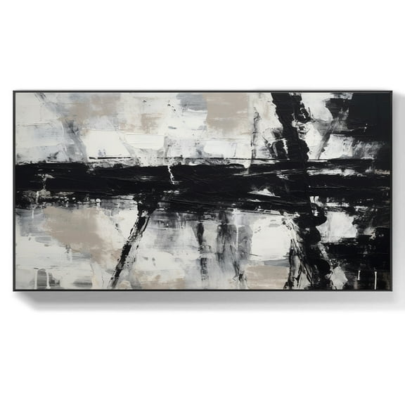 Large Black and White Abstract Wall Art Textured Wall Art Black and White Canvas Oil Painting Modern Living Room Wall Decor,Unstretched,Frameless,(41*61cm)16*32Inches