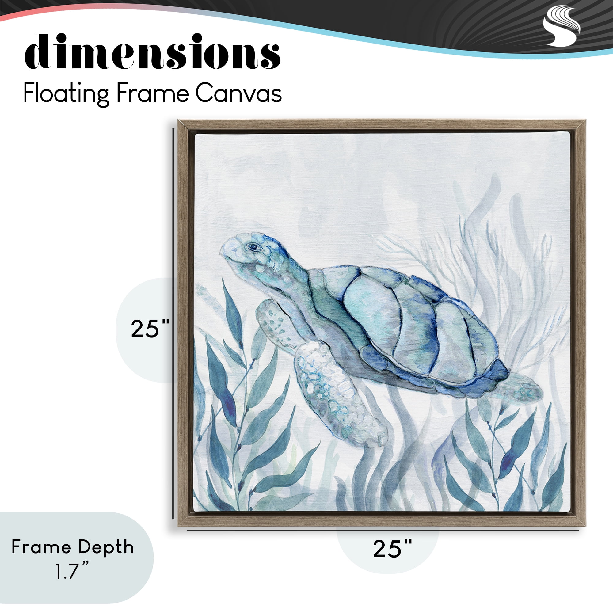 Stupell Industries Sea Turtle with Subtle Smile Brown Framed Floater Canvas Wall Art, design by Janet Tava