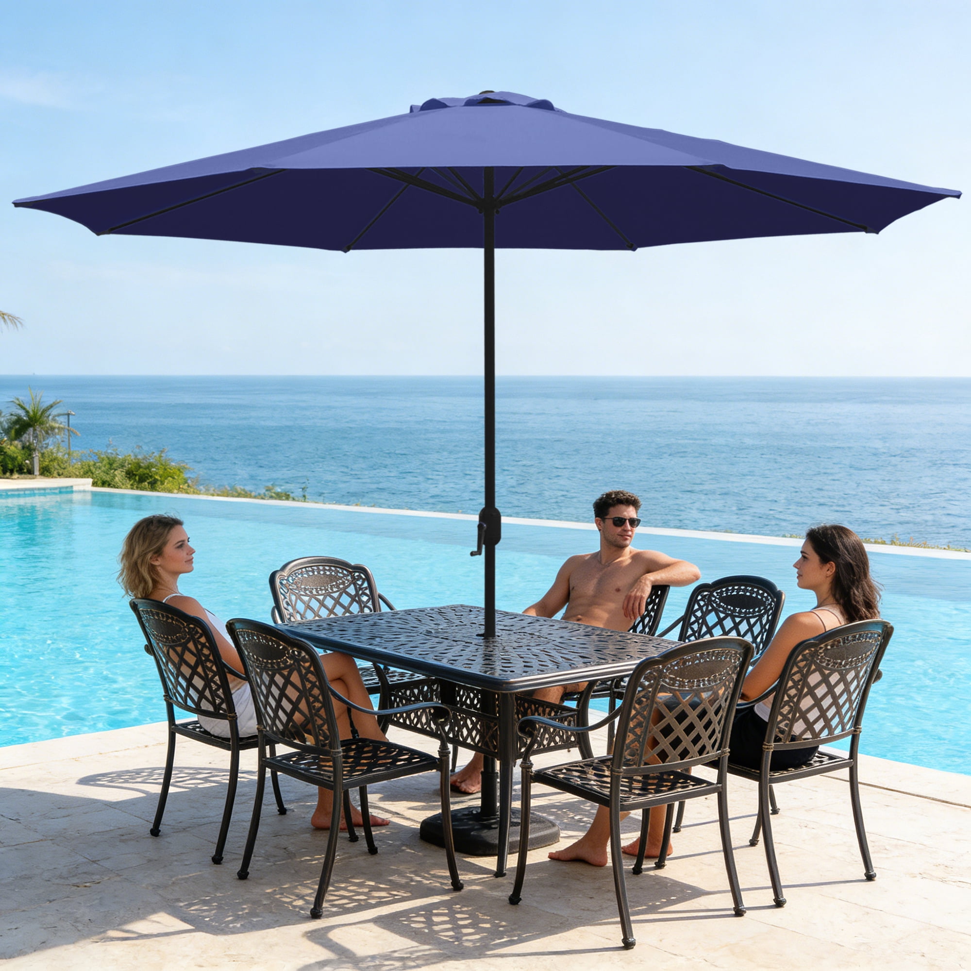 Abble 11FT Outdoor Patio Umbrella with Crank Handle, Market Umbrella with 8 Sturdy Umbrella Ribs, Waterproof for Garden Deck Backyard Pool,   Navy Blue