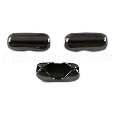 - 100 Pack - CleverDelights Ball Chain Clasps - Gunmetal Color (Dark Silver) - For 3.2mm Ball Chains