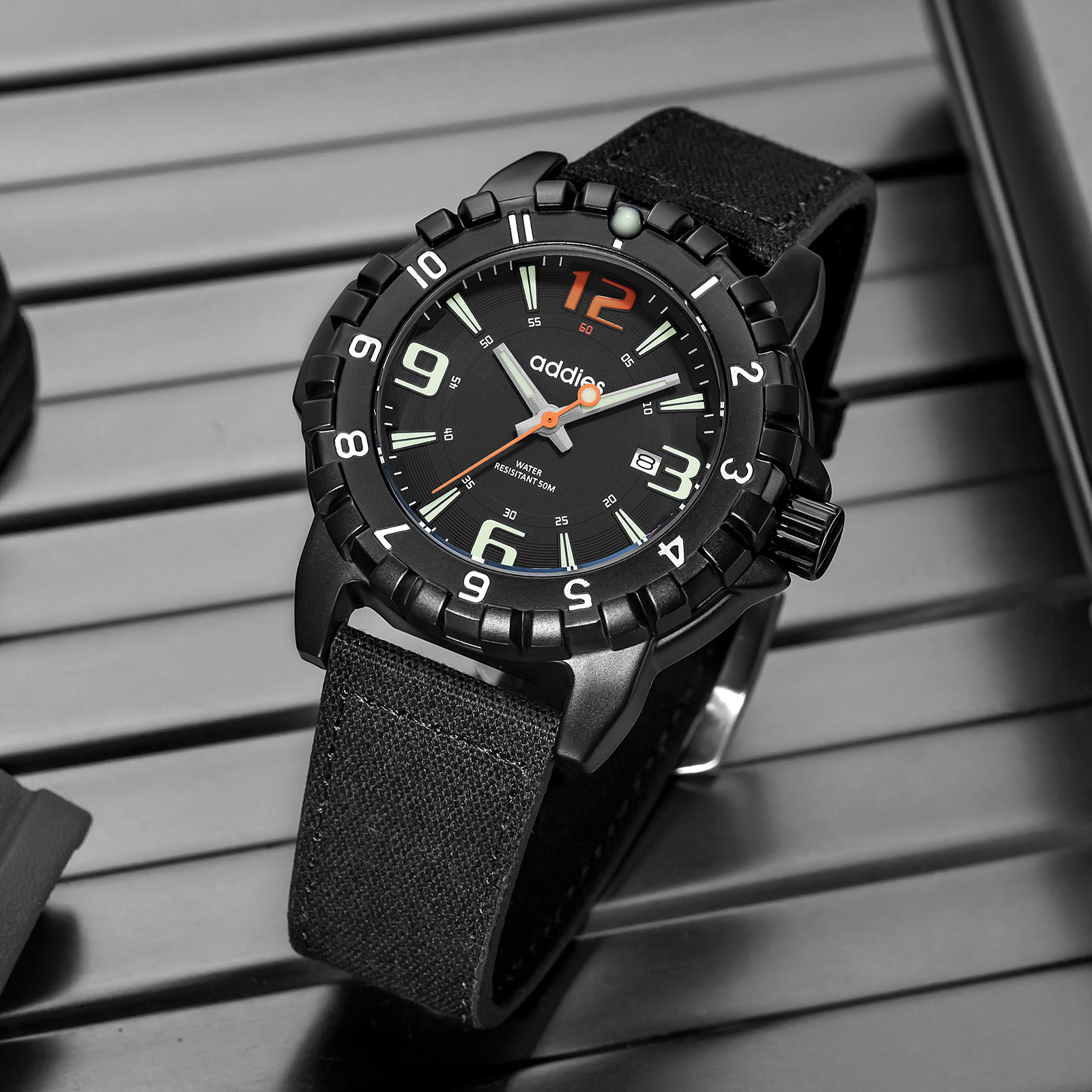 ADDIES Military Analog Watch for Men - Rugged 50M Waterproof Luminous Quartz Watch with Canvas Strap for Outdoor and Tactical Style