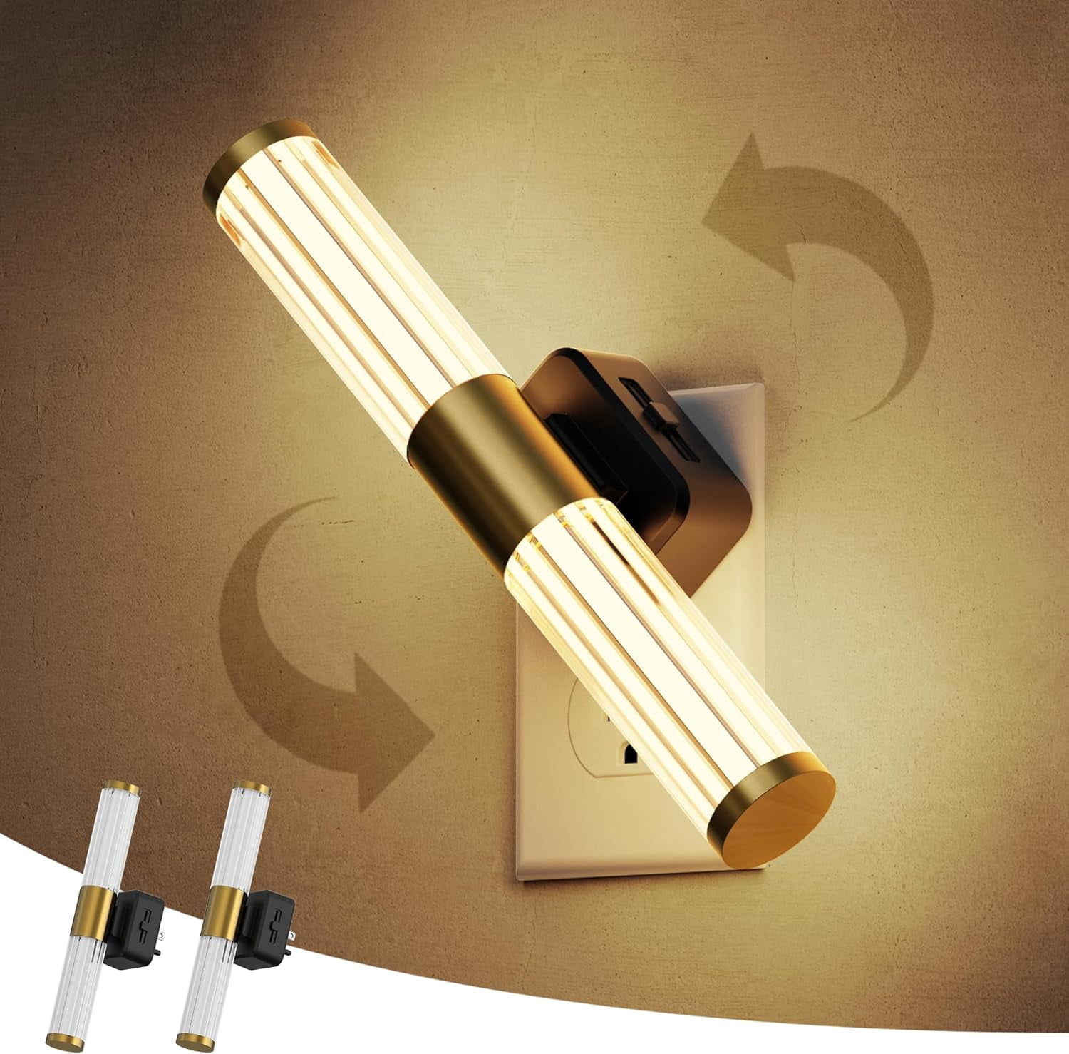RGHJAR-Rotating Night Light, Night Lights Plug into Wall, Auto Nightlight Dimmable 100LM, Light Sensor, 3000K Soft Light, LED Acrylic Nightlight Plug in for Bedroom Bathroom Hallway Kitchen,2Pack