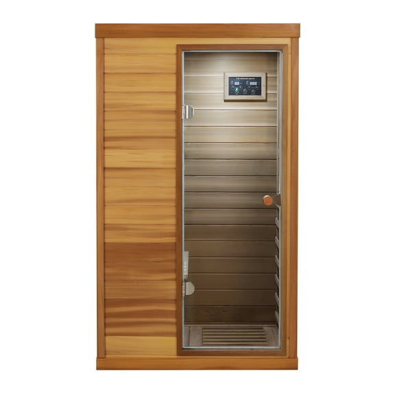 KUNSANA Luxury Red Cedar Sauna Mini Far Infrared Saunas for Indoor 1 Person Detox 1050W