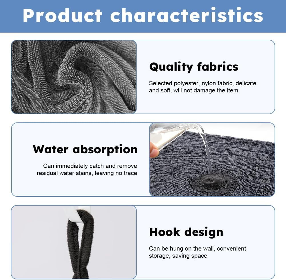 Bathroom Drying Cloth, 2Pack Large Microfibre Cleaning Cloth(60x40cm), Glass Cleaning Cloth, Thicken Car Towel For Car Window Washing, Detailing, Polishing