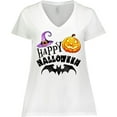 thumbnail image 3 of Inktastic Happy Halloween Bat, Witch Hat, Jack O Lantern Women's Plus Size V-Neck T-Shirt, 3 of 5